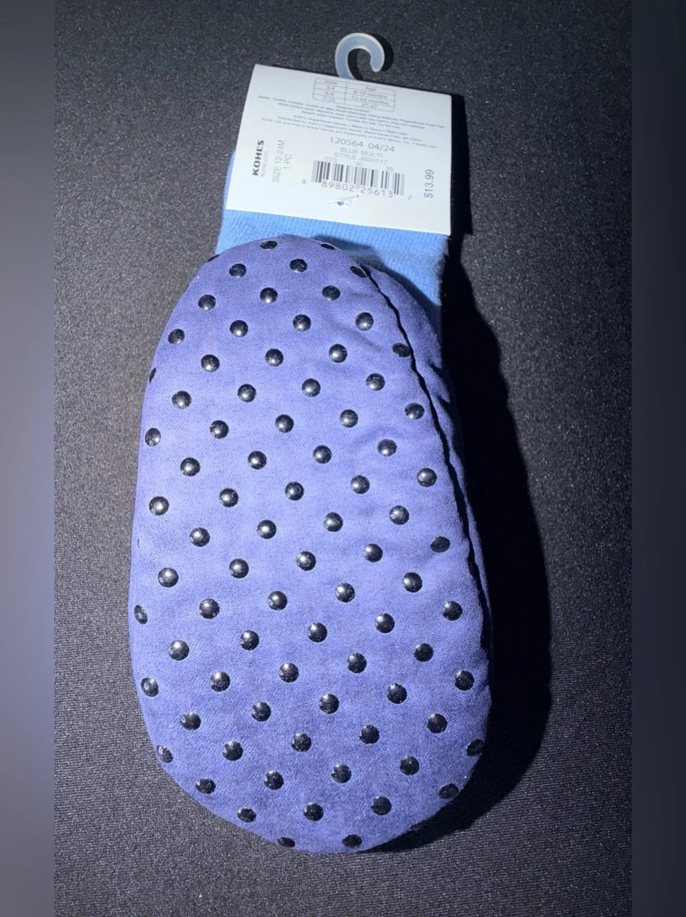 Jumping Beans Baby Slipper Socks Striped Bulldog Blue Multicolor Size 12-24 Mos